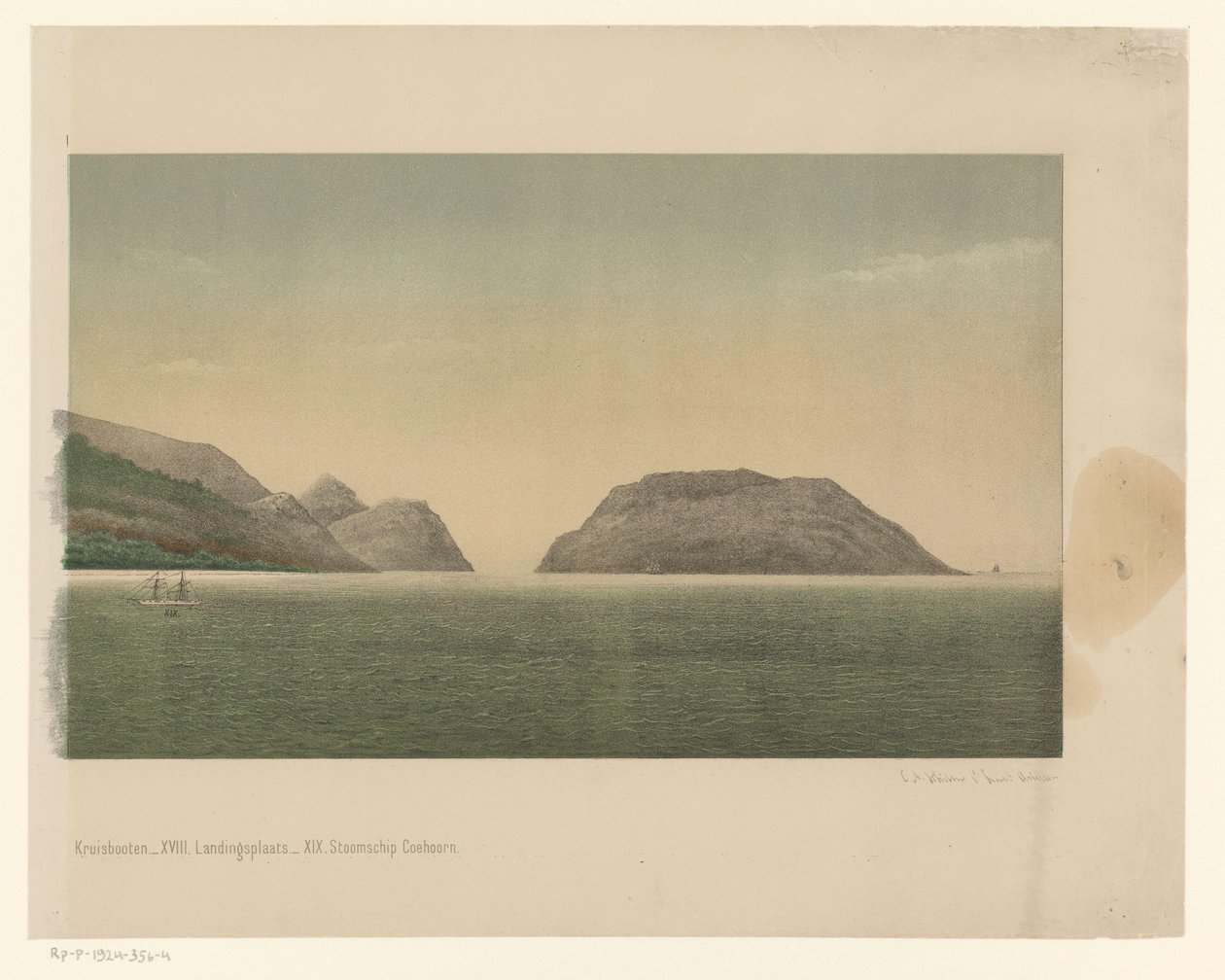 Utsikt över Greater Acehs kust, med flottan från den första Aceh-expeditionen, fjärde delen Roadstead of Great Aceh (titel på objekt) av C.A. Whitten