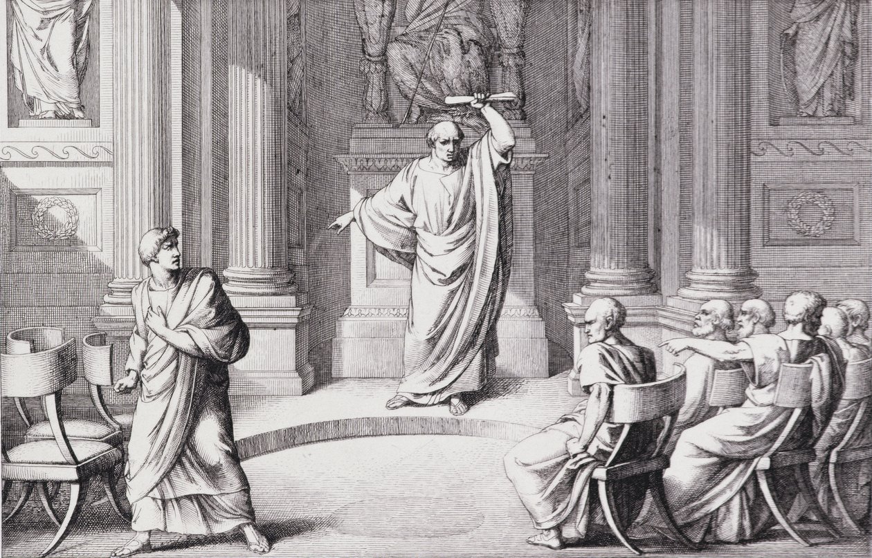 Cicero fördömer Catiline, graverad av B. Barloccini, 1849 av C.C Perkins