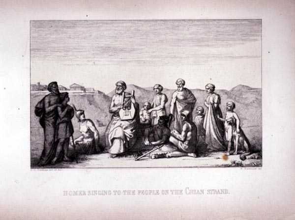Homer Singing to the People on the Chian Strand, graverad av B. Barloccini, 1849 av C.C Perkins