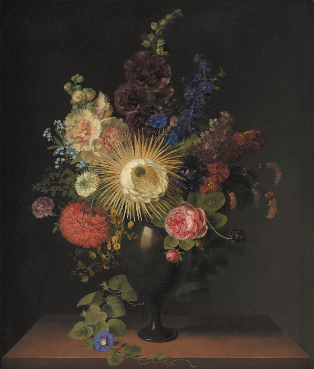En kaktus Grandiflora och andra blommor i en porfyrvas av C.D. Fritzsch