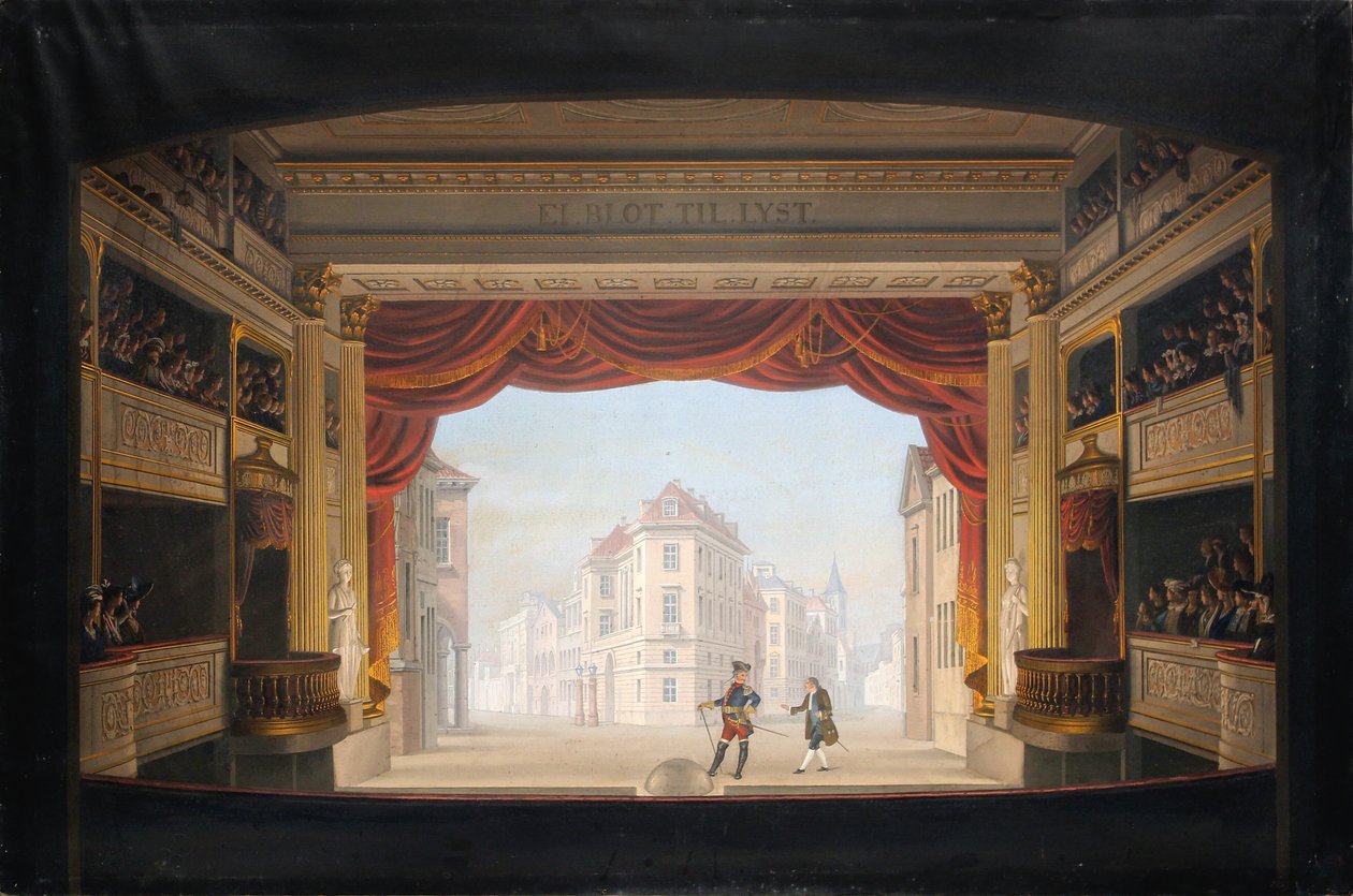 Interiören i Det kkl. teater under uppsättningen av Jacob v. Thyboe av C.F. Christensen