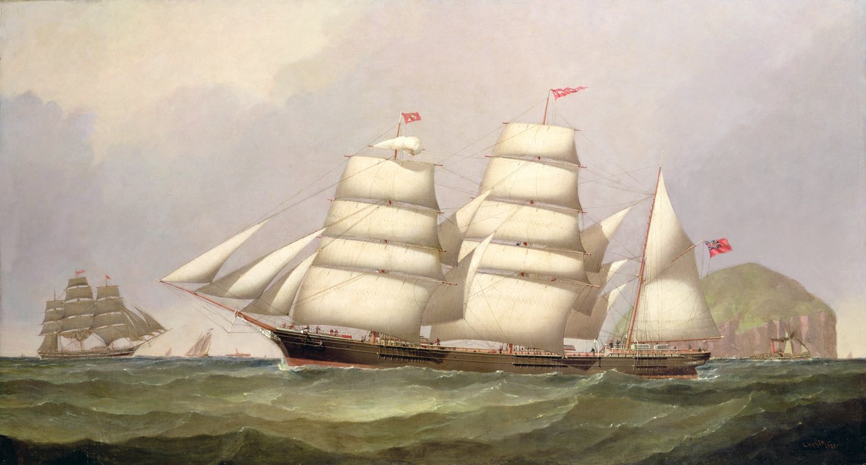 Barken "Udaunted" utanför Ailsa Craig, med handelsfartyg bortom av C.H. Fyfe
