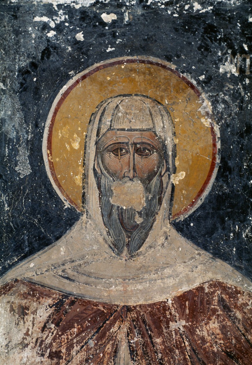 Apostel, fresk i den bysantinska kyrkan av heliga apostlar i Agora i Aten, Grekland av J.B. and Brown J. Rowbotham