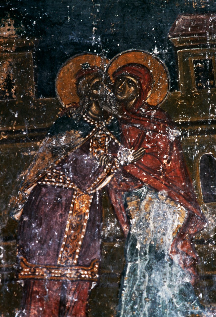 Fresk av helgon i kyrkan Agios Ioannis Prodromos, Margarites, Kreta, Grekland (foto) av J.B. and Brown J. Rowbotham