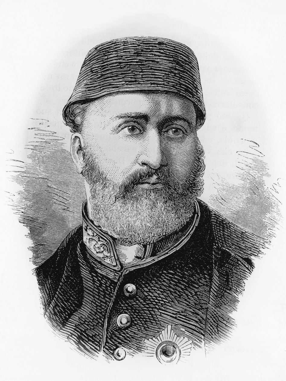 Porträtt av Abdulaziz (1830-1876), 32:e sultanen av det osmanska riket från 1861, gravyr av J.B. and Brown J. Rowbotham