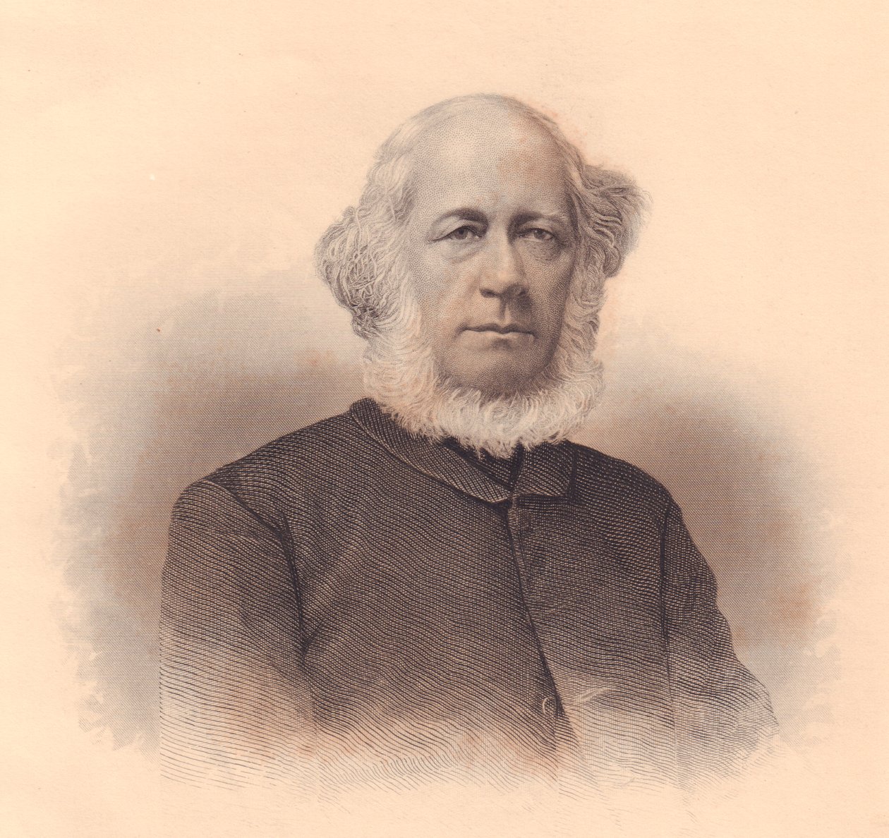 Porträtt av den amerikanske läraren och metodistbiskopen Erastus Wentworth (1813-1886), gravyr av F E Jones från ladies