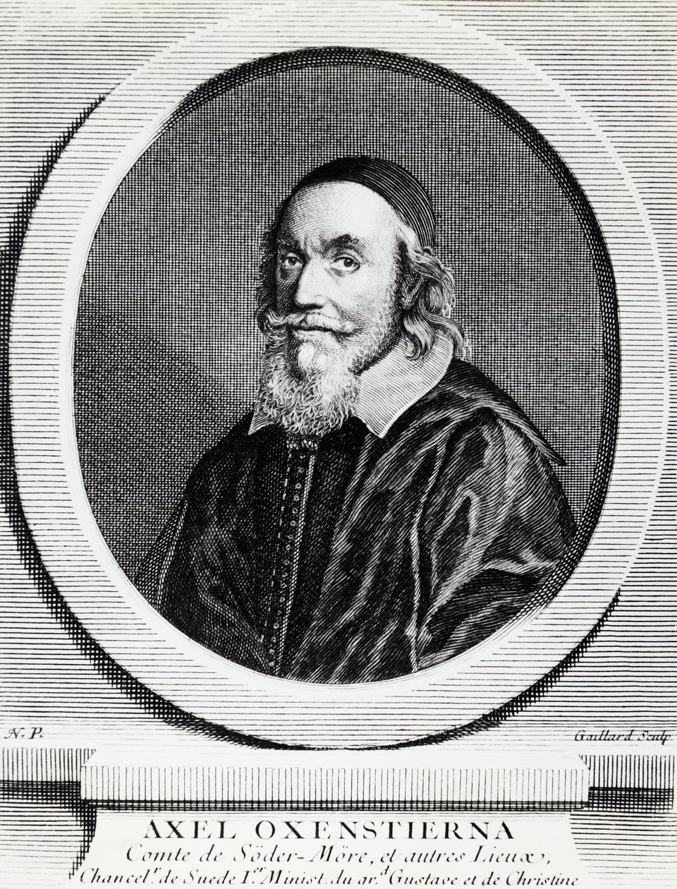 Porträtt av Axel Oxenstierna Gustafsson (1583-1654), rikskansler i Sverige, gravyr av J.B. and Brown J. Rowbotham