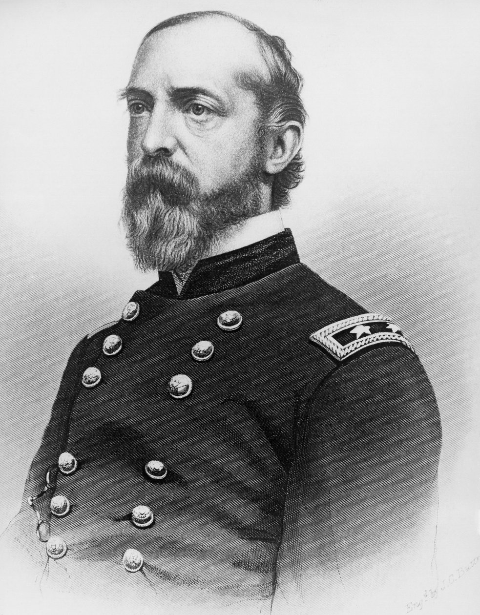 Porträtt av George Gordon Meade (1815-1872), general och civilingenjör i den amerikanska armén som spelade en avgörande roll i det amerikanska inbördeskriget genom att besegra den konfedererade armén i Gettysburg, gravyr efter fotografi av J.B. and Brown J. Rowbotham