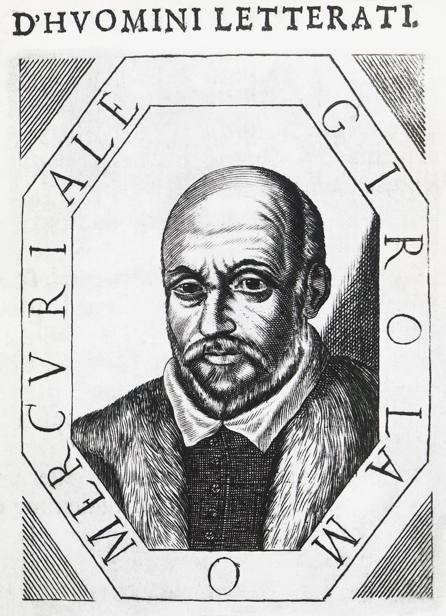 Porträtt av Girolamo Mercuriale (1530-1606), italiensk läkare och filosof, bläckteckning av J.B. and Brown J. Rowbotham