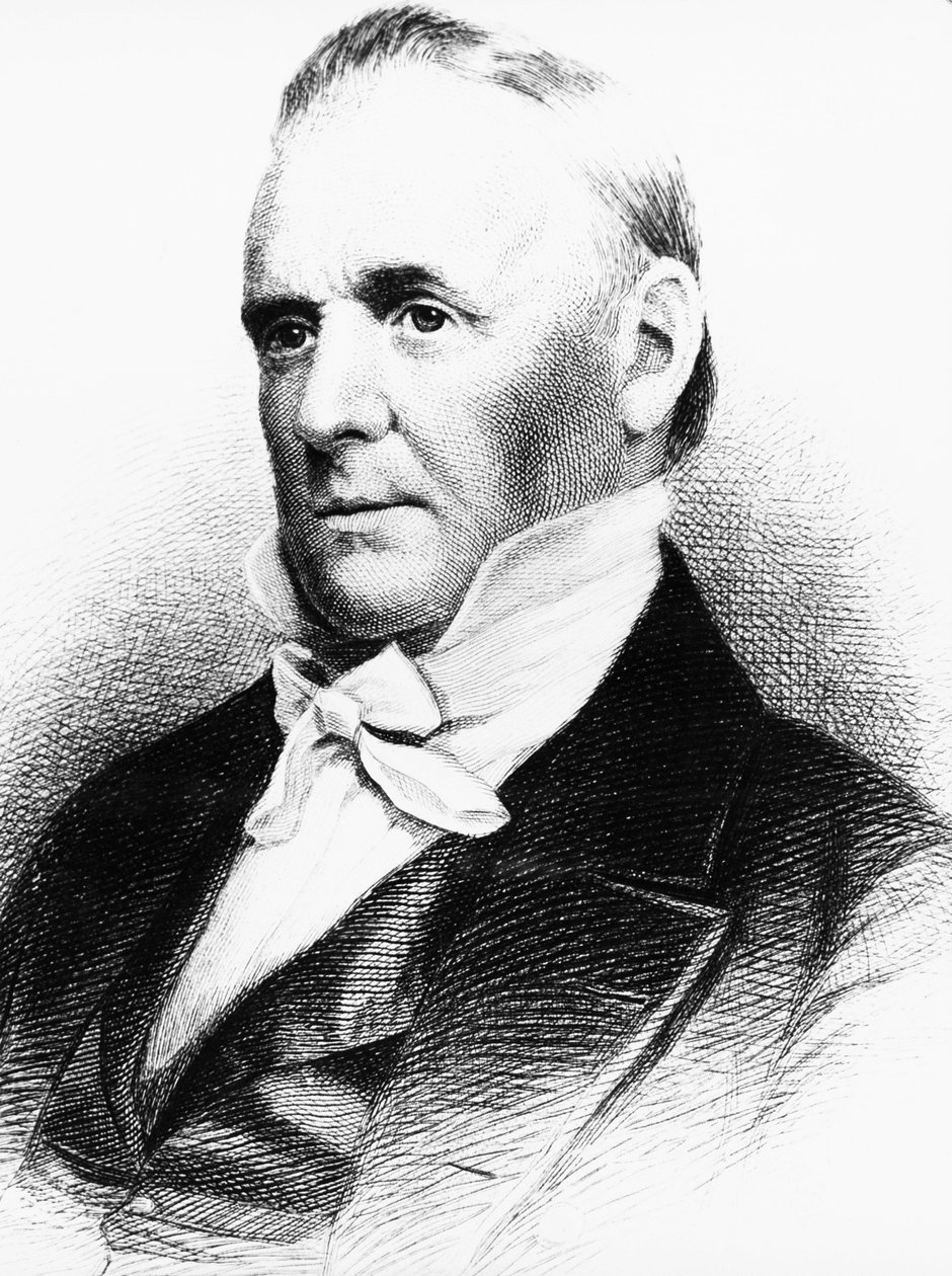 Porträtt av James Buchanan (1791-1868), amerikansk advokat, diplomat och politiker som tjänstgjorde som USA:s 15:e president från 1857 till 1861, gravyr av J.B. and Brown J. Rowbotham