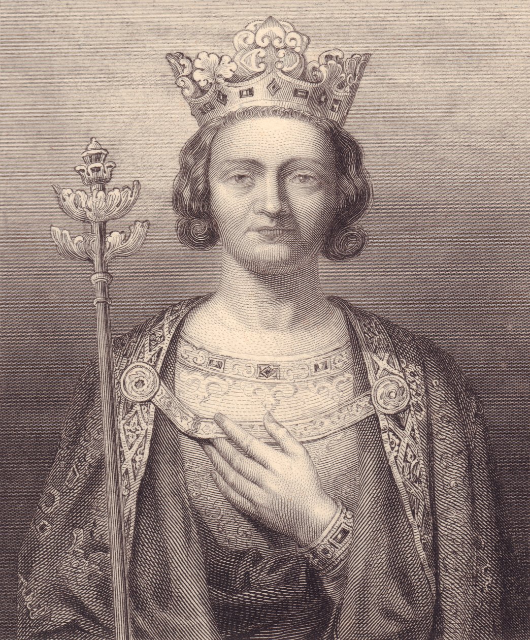 Porträtt av kung Filip V av Frankrike, Lång (1293-1322), gravyr, 9x7 cm, från Galerie Historique de Versailles, Histoire de France, Charles Gavard Publisher, Paris, cirka 1840 av J.B. and Brown J. Rowbotham