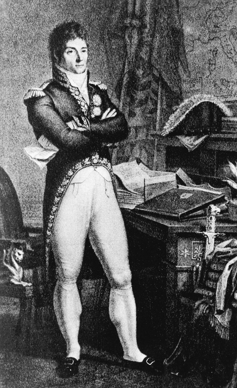 Porträtt av prins Louis-Alexandre Berthier (1753-1815), fransk general, marskalk av Frankrike och krigsminister i det första franska imperiet, gravyr av J.B. and Brown J. Rowbotham