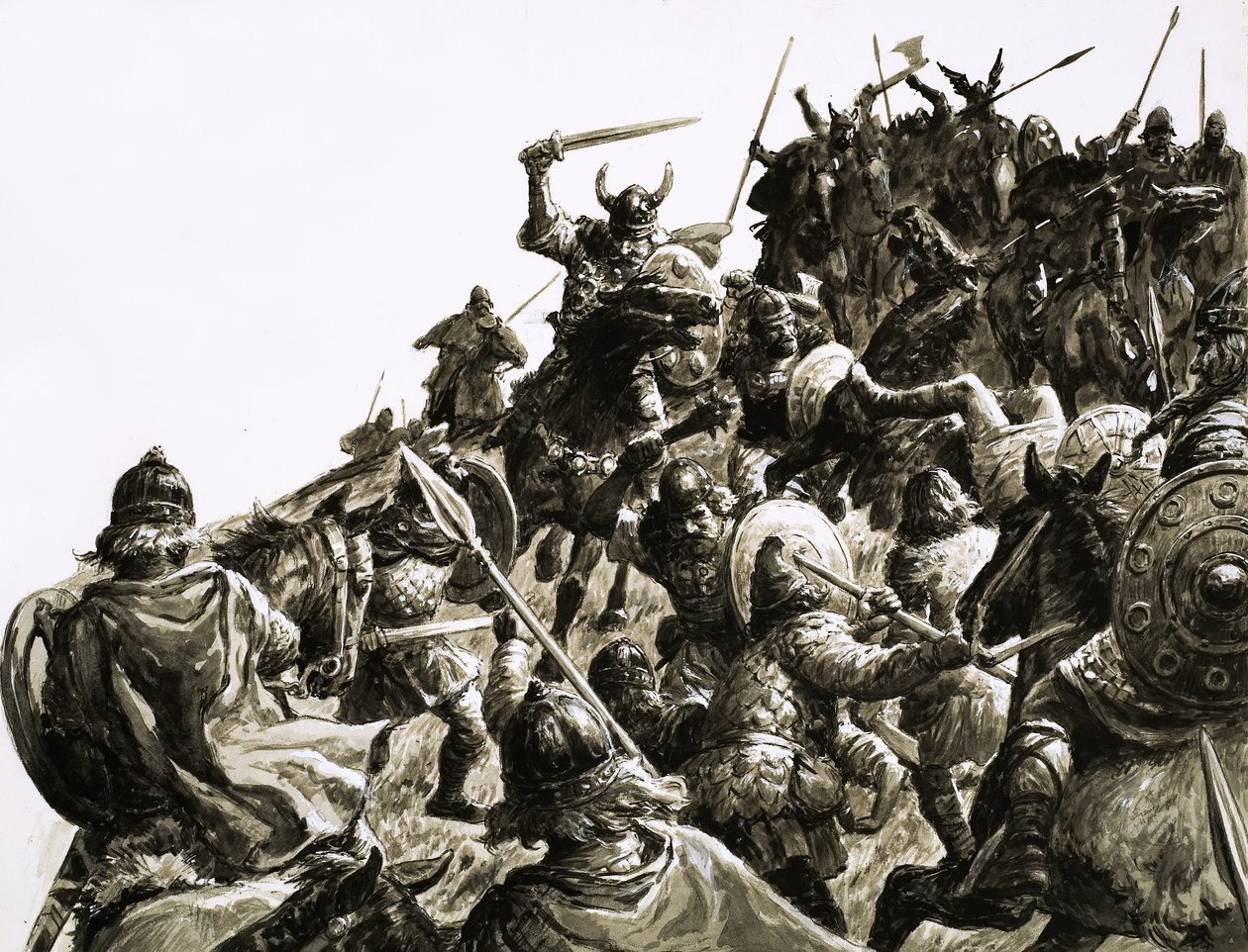 Danska vikingar attackerar de brittiska styrkorna under kung Alfred av C.L. Doughty