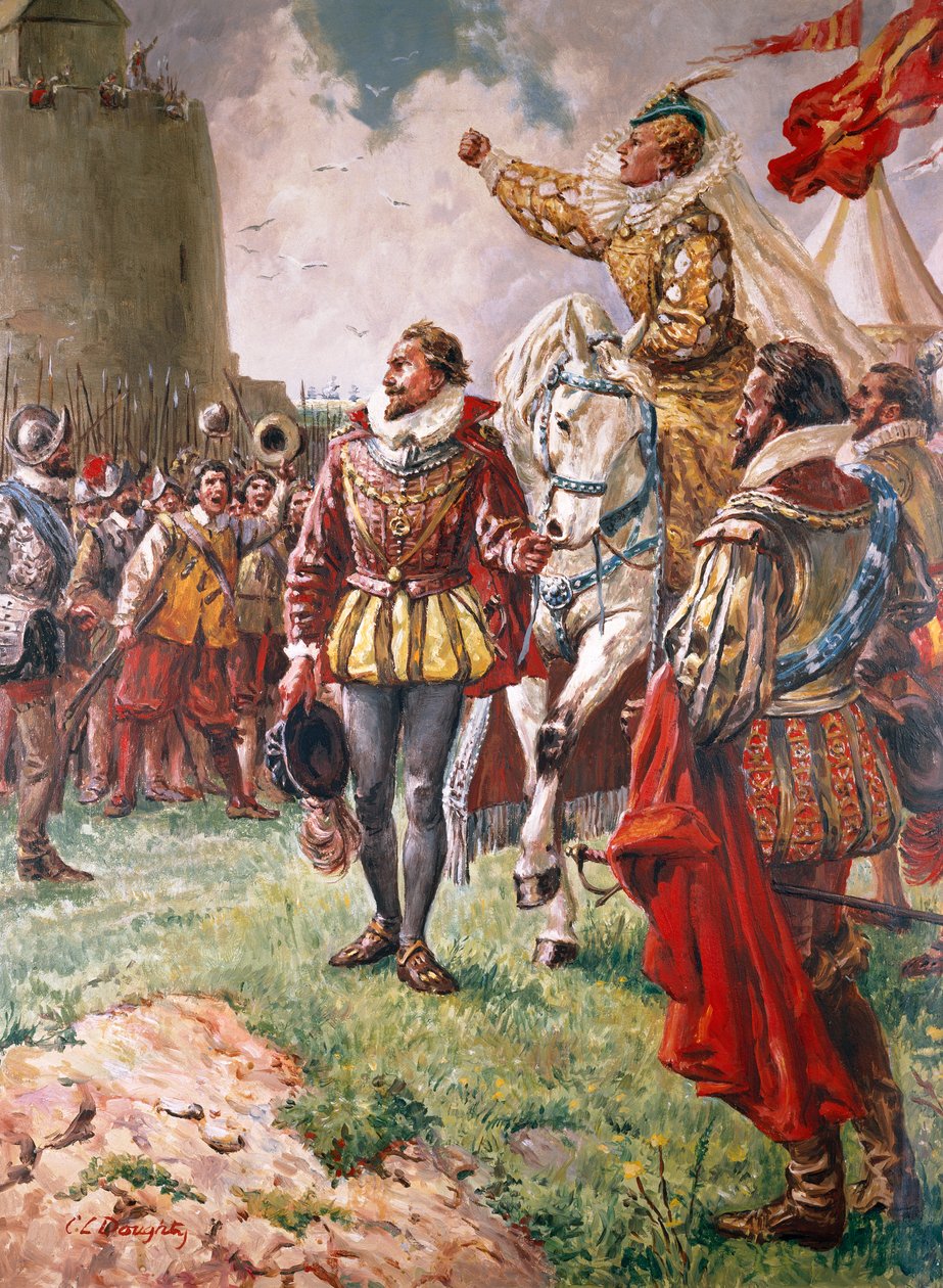 Elizabeth I (1533-1603) The Warrior Queen (gouache på papper) av C.L. Doughty