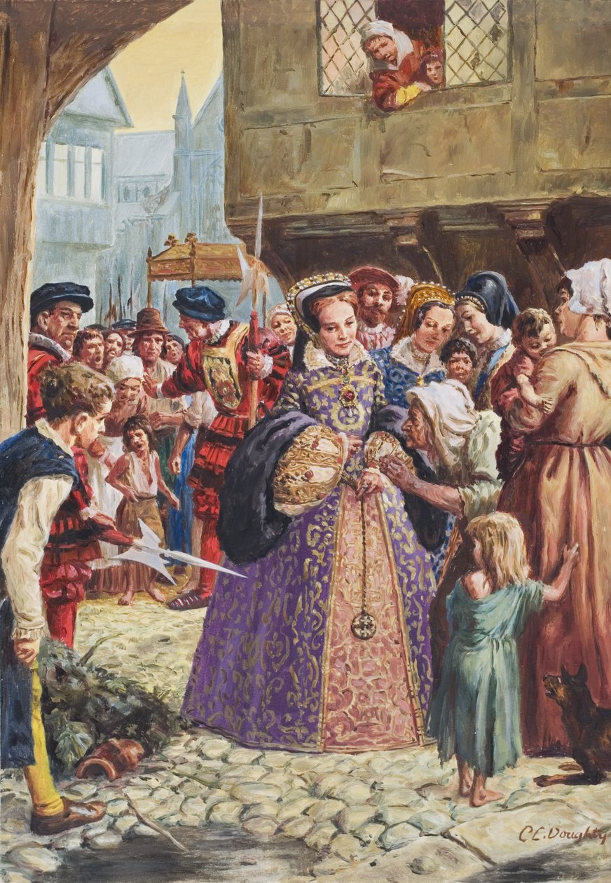 Mary Tudor (1515-58) (gouache på papper) av C.L. Doughty