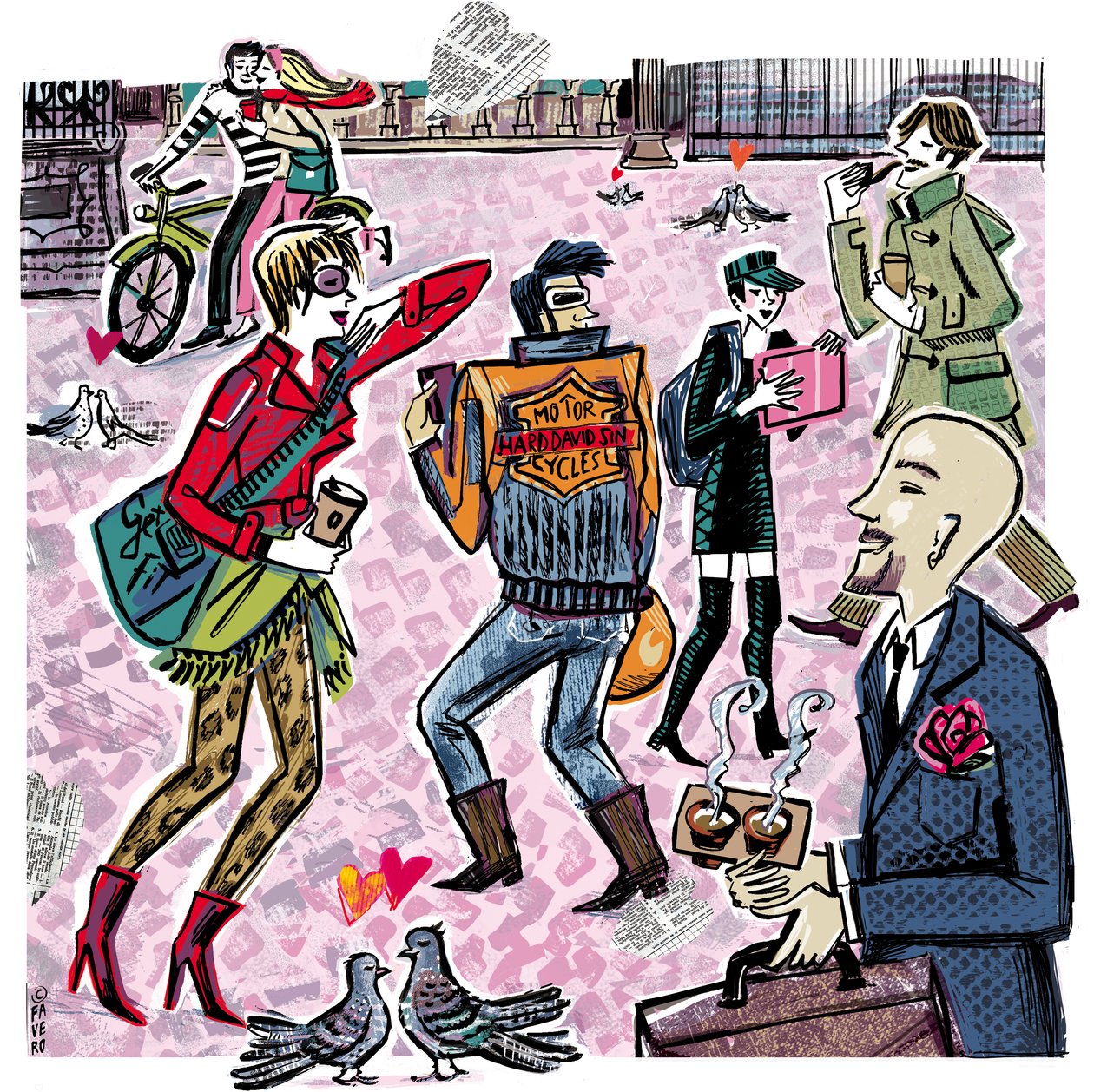 LOVE IN THE STREET (tusch, collage, digitalt) av COSTANZA FAVERO
