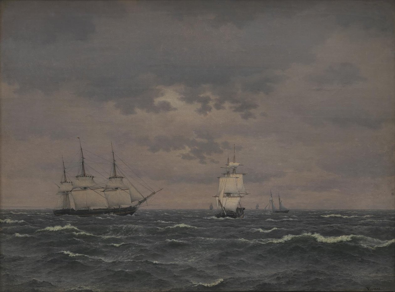 En korvettrev seglar i en uppfriskande vind och några andra fartyg av Christoffer Wilhelm Eckersberg
