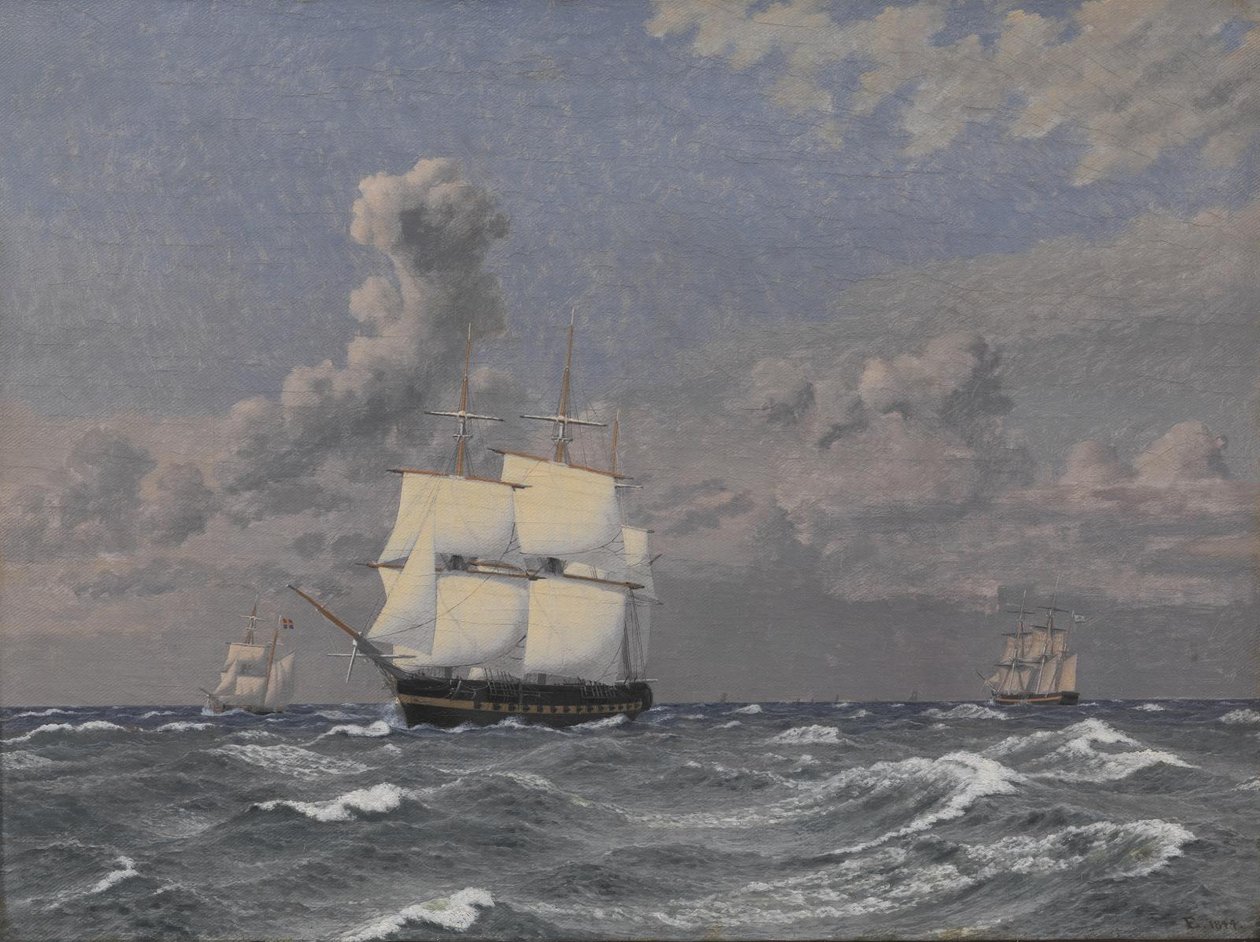 En fregatt och några andra fartyg som kryssar av Christoffer Wilhelm Eckersberg