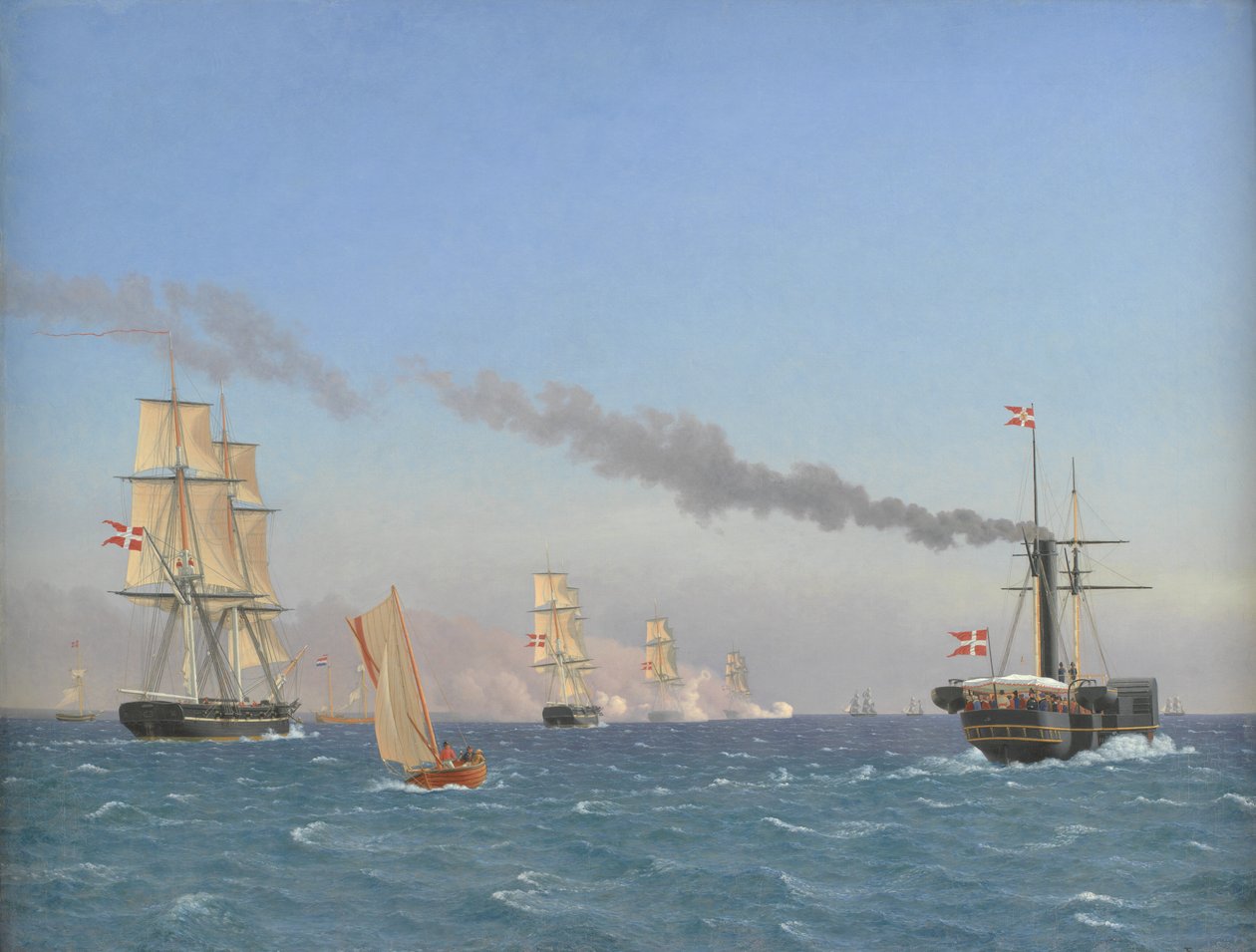 Christian VIII ombord på sitt ångskepp "Ægir" och tittar på manövrarna av en skvadron nära Köpenhamn av Christoffer Wilhelm Eckersberg