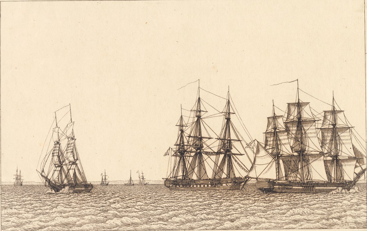 En briggsegling. Illustration för "Linjärt perspektiv", skylt IXb av Christoffer Wilhelm Eckersberg