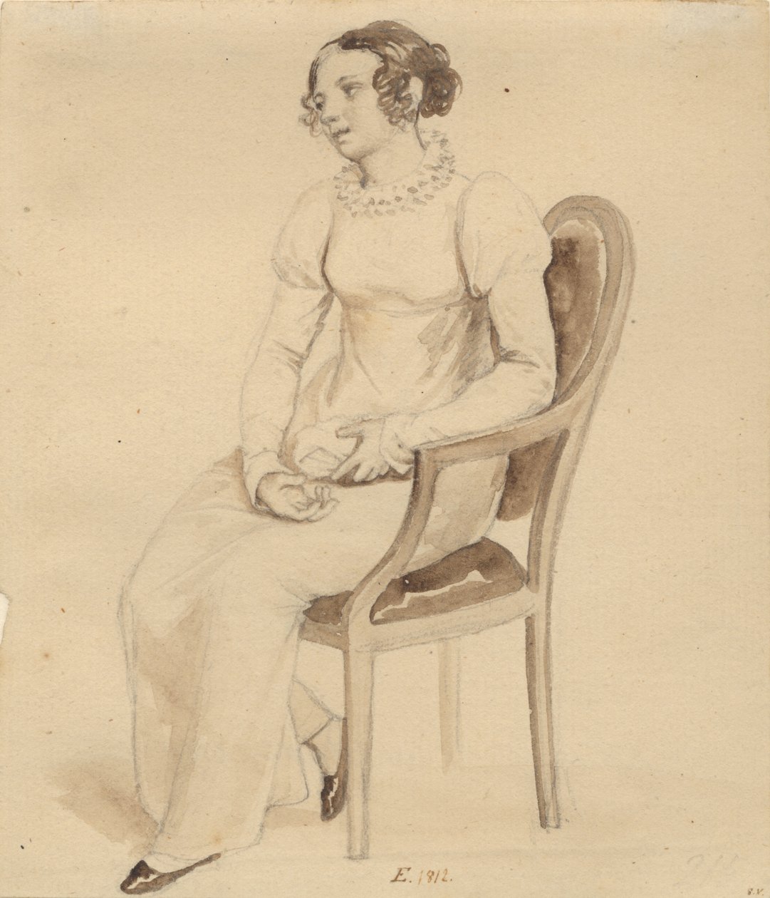 En dam som sitter i en fåtölj, vänd mot fönstret av Christoffer Wilhelm Eckersberg
