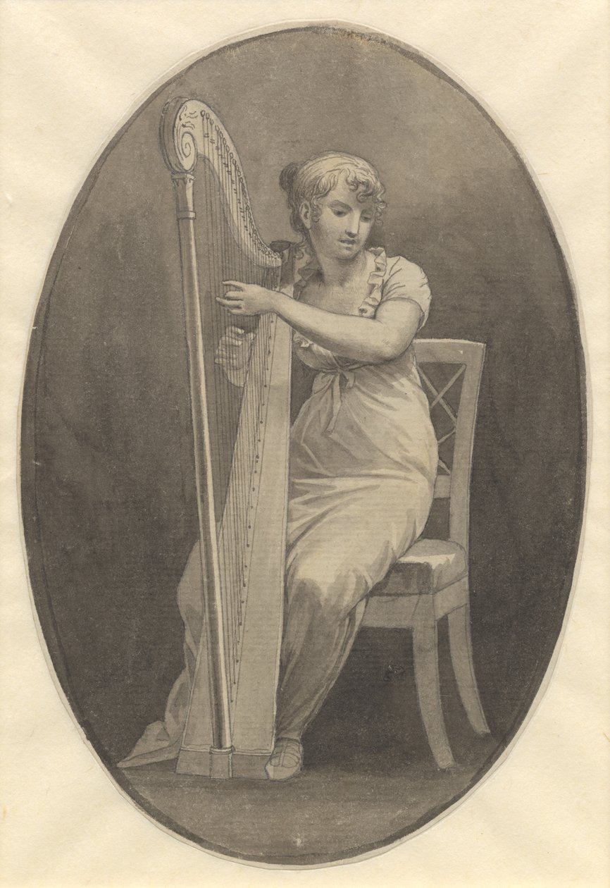 En dam som spelar harpa av Christoffer Wilhelm Eckersberg