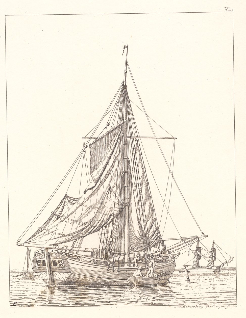 En dansk yacht som torkar segel i lugnt väder av Christoffer Wilhelm Eckersberg
