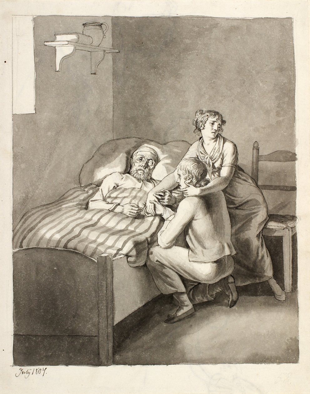 En döende far förenar ett ungt par av Christoffer Wilhelm Eckersberg