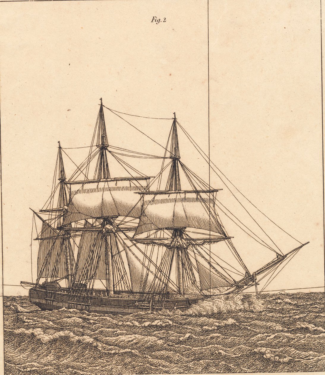 En korvett för fulla segel. Illustration för "Linjärt perspektiv", skylt X av Christoffer Wilhelm Eckersberg