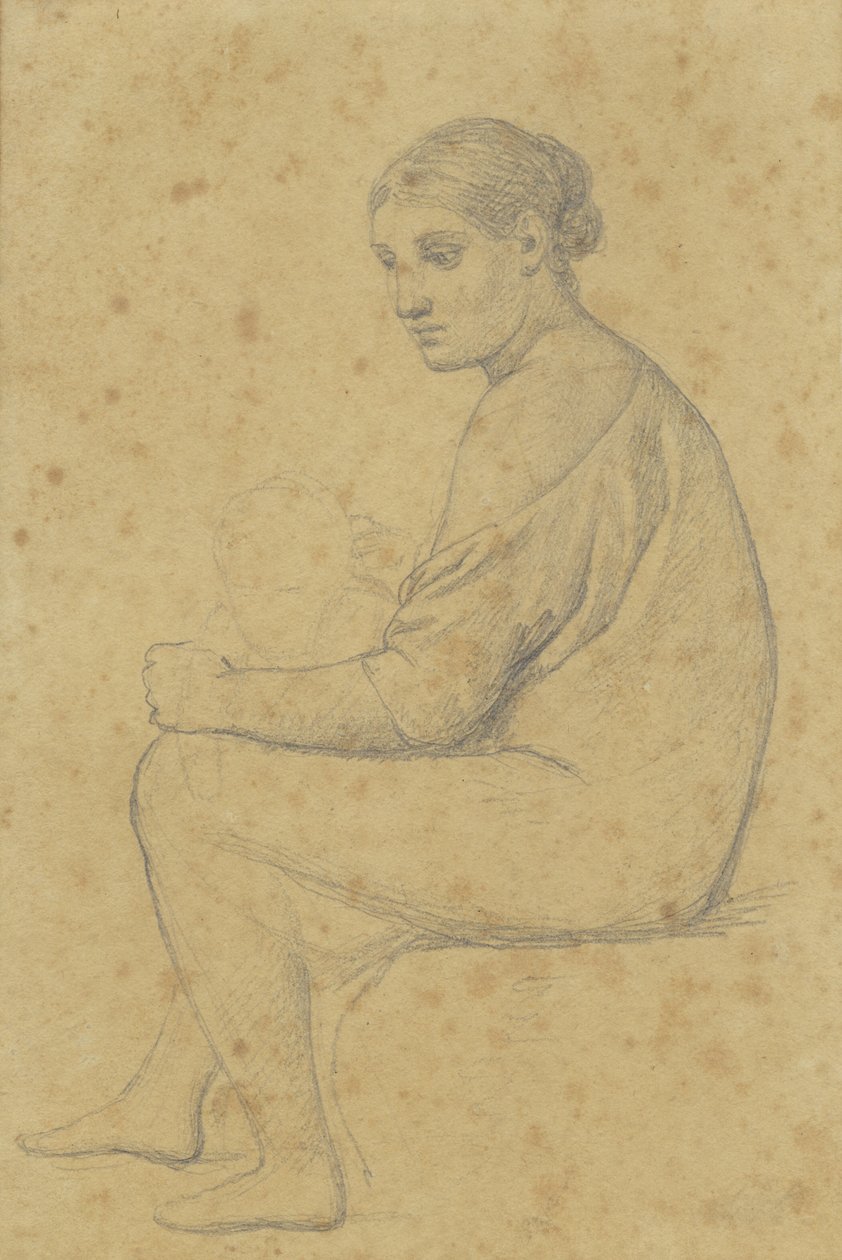 En sittande kvinna på vars knä ett barn lutar sig. av Christoffer Wilhelm Eckersberg