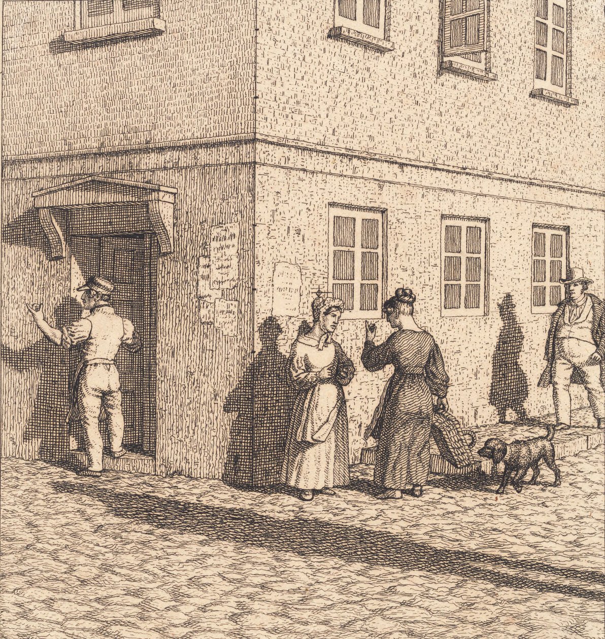 Ett gathörn. Illustration för "Linjärt perspektiv", skylt VII av Christoffer Wilhelm Eckersberg