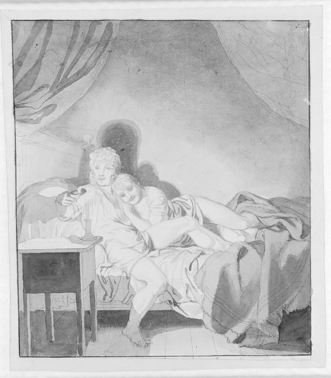Ett gosigt par i sängen av Christoffer Wilhelm Eckersberg