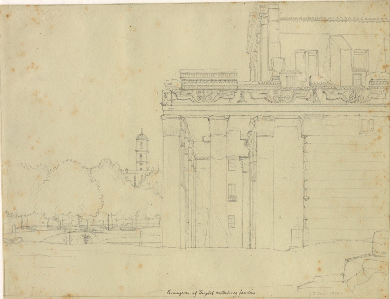 Mycket från Via Sacra, på Forum Romanum med Antonius- och Faustinatemplet och utsikt mot Campidoglio, Rom av Christoffer Wilhelm Eckersberg
