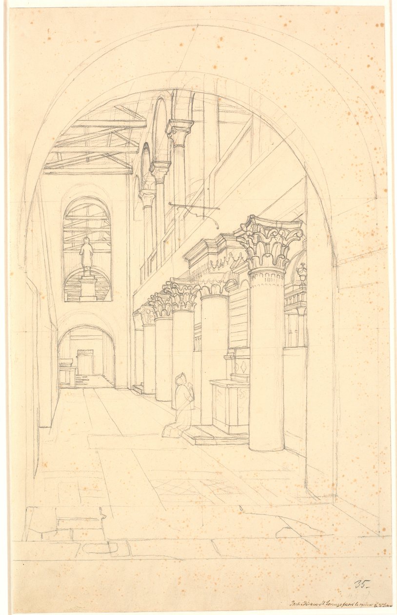 Et parts i kirken S. Lorenzo fuori le Mura, Rom av Christoffer Wilhelm Eckersberg