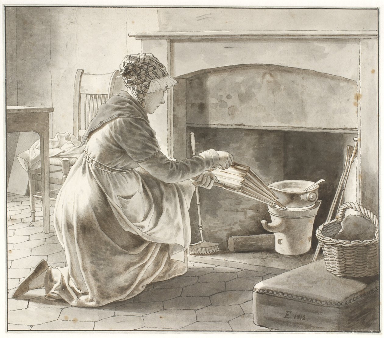 Maten är lagad. Eckersbergs värdinna i Paris (?) av Christoffer Wilhelm Eckersberg