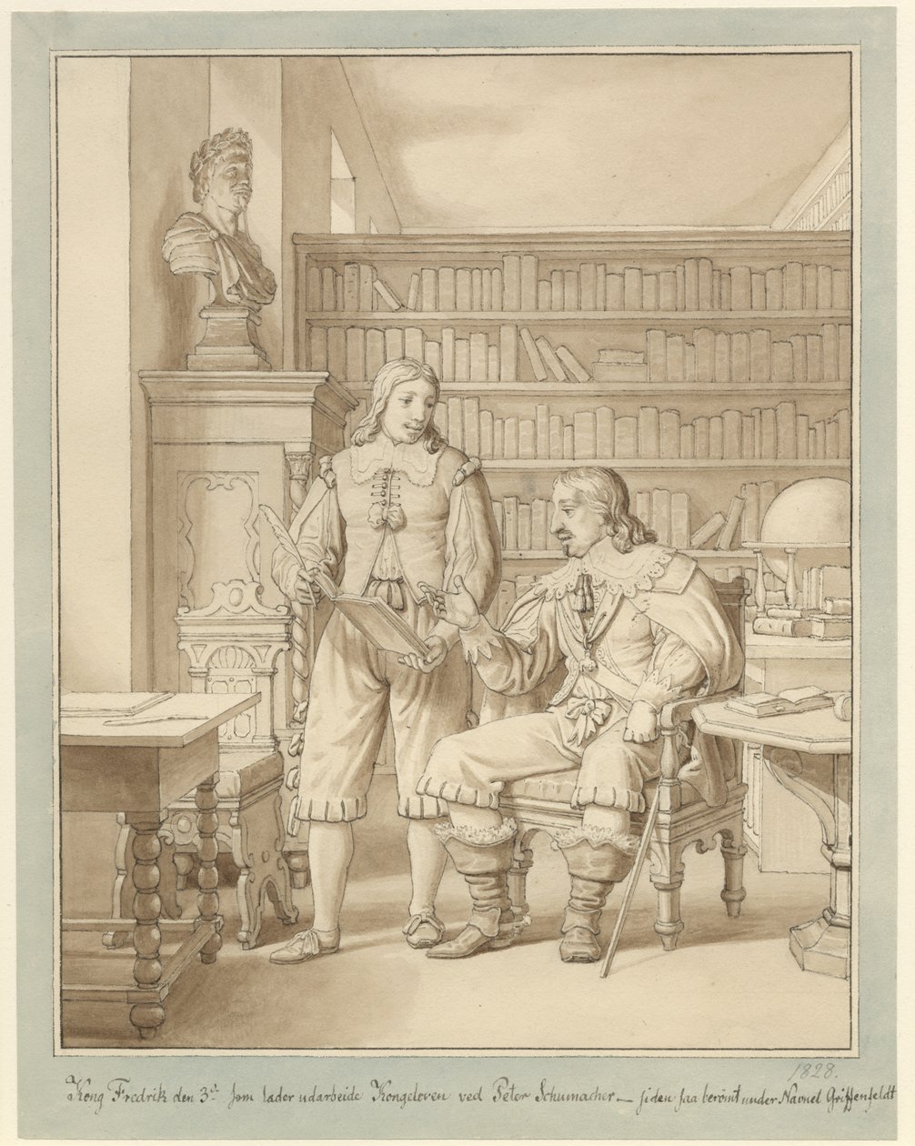 Frederik III låter den kungliga lagen upprättas av Peder Schumacher. av Christoffer Wilhelm Eckersberg