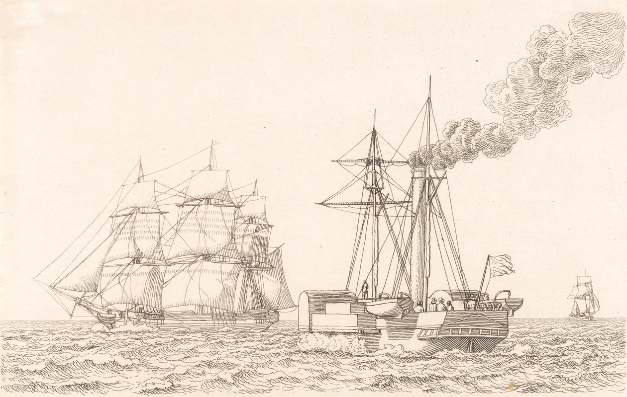 Paddelångare och segelfartyg av Christoffer Wilhelm Eckersberg