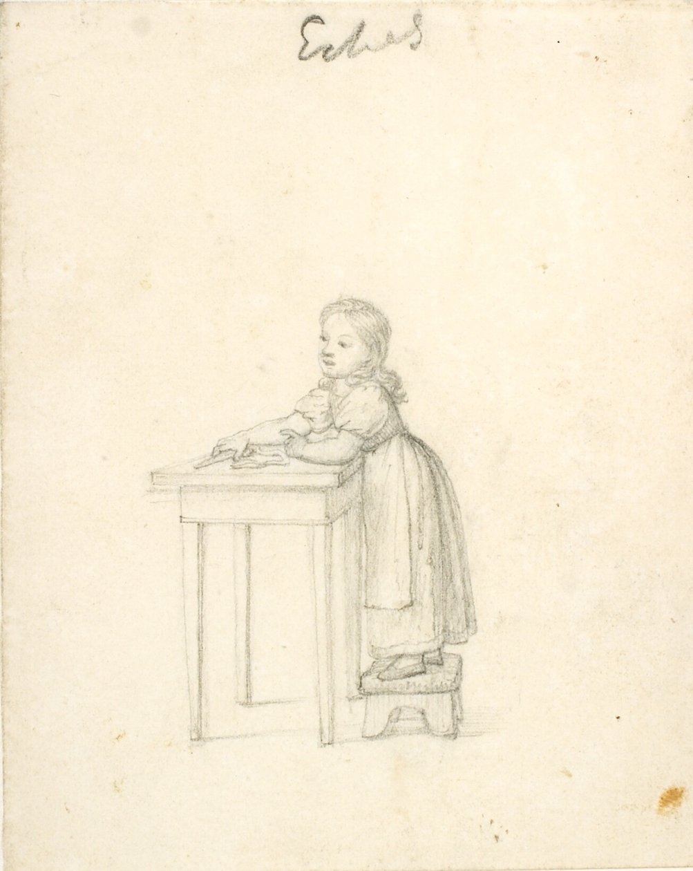 Liten flicka som står på en pall vid ett bord av Christoffer Wilhelm Eckersberg