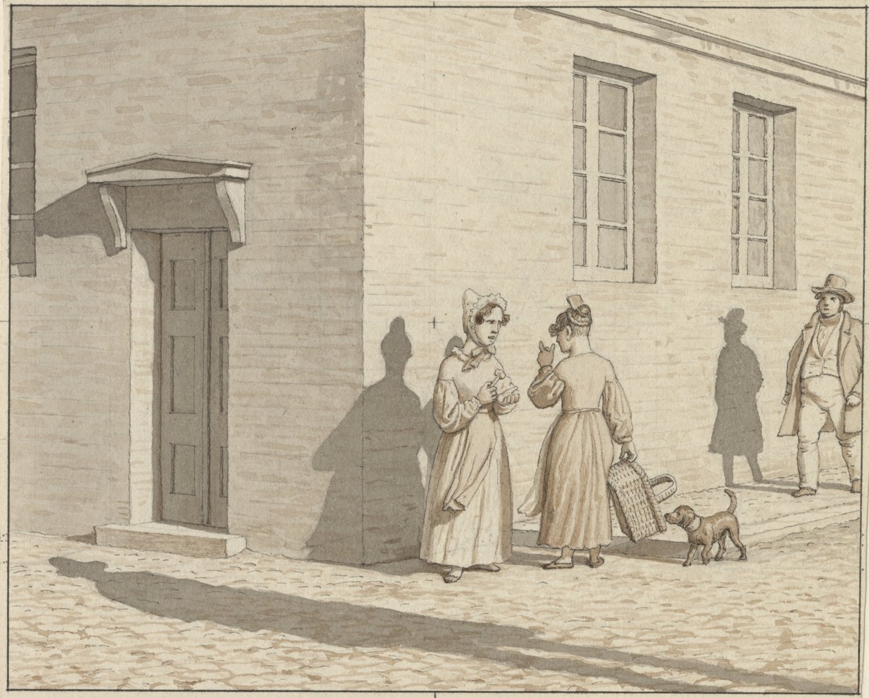 Linjärt perspektiv som applicerat i målning - Platta VII, 1 - A Street Corner Encounter av Christoffer Wilhelm Eckersberg