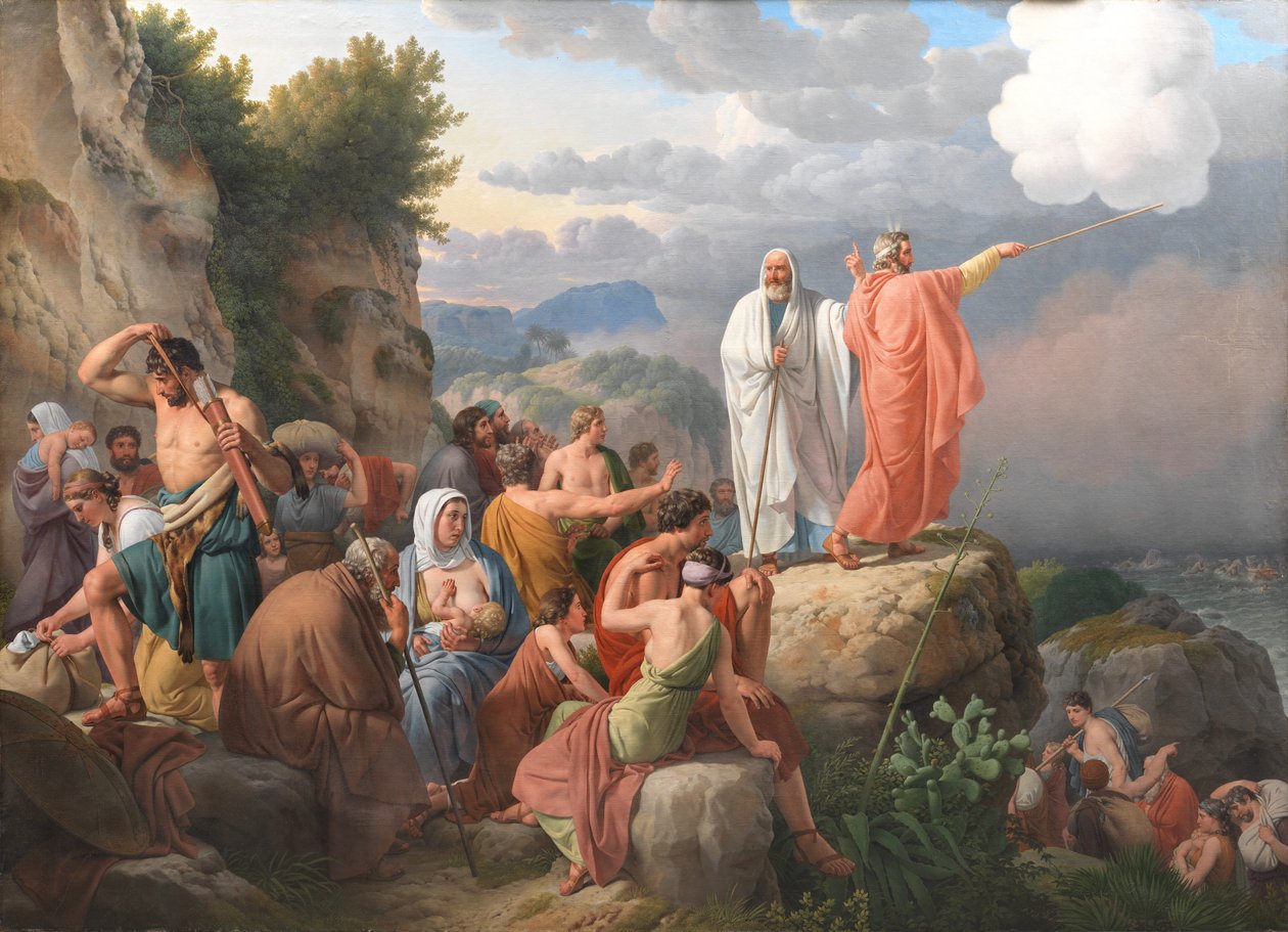 Moses får Röda havet att återvända och faraos armé översvämmas av Christoffer Wilhelm Eckersberg