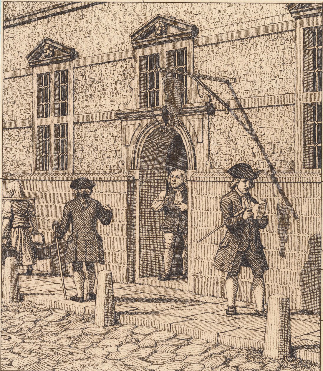 Lott runt en portal på börsen. Illustration för "Linjärt perspektiv", skylt VI av Christoffer Wilhelm Eckersberg