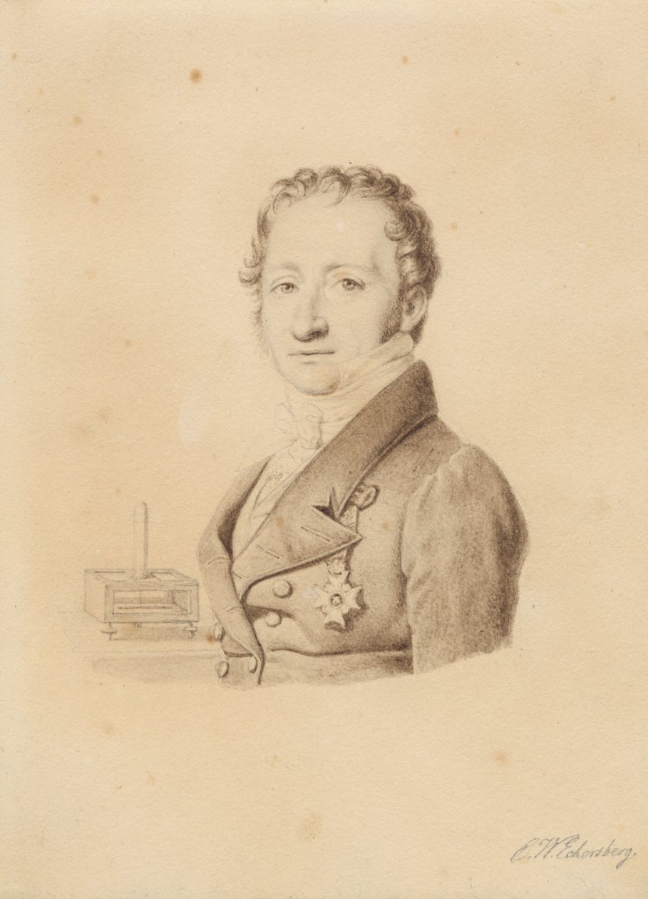 Porträtt av den norske fysikern Christoffer Hansteen. Bystbild en face t.v. av Christoffer Wilhelm Eckersberg