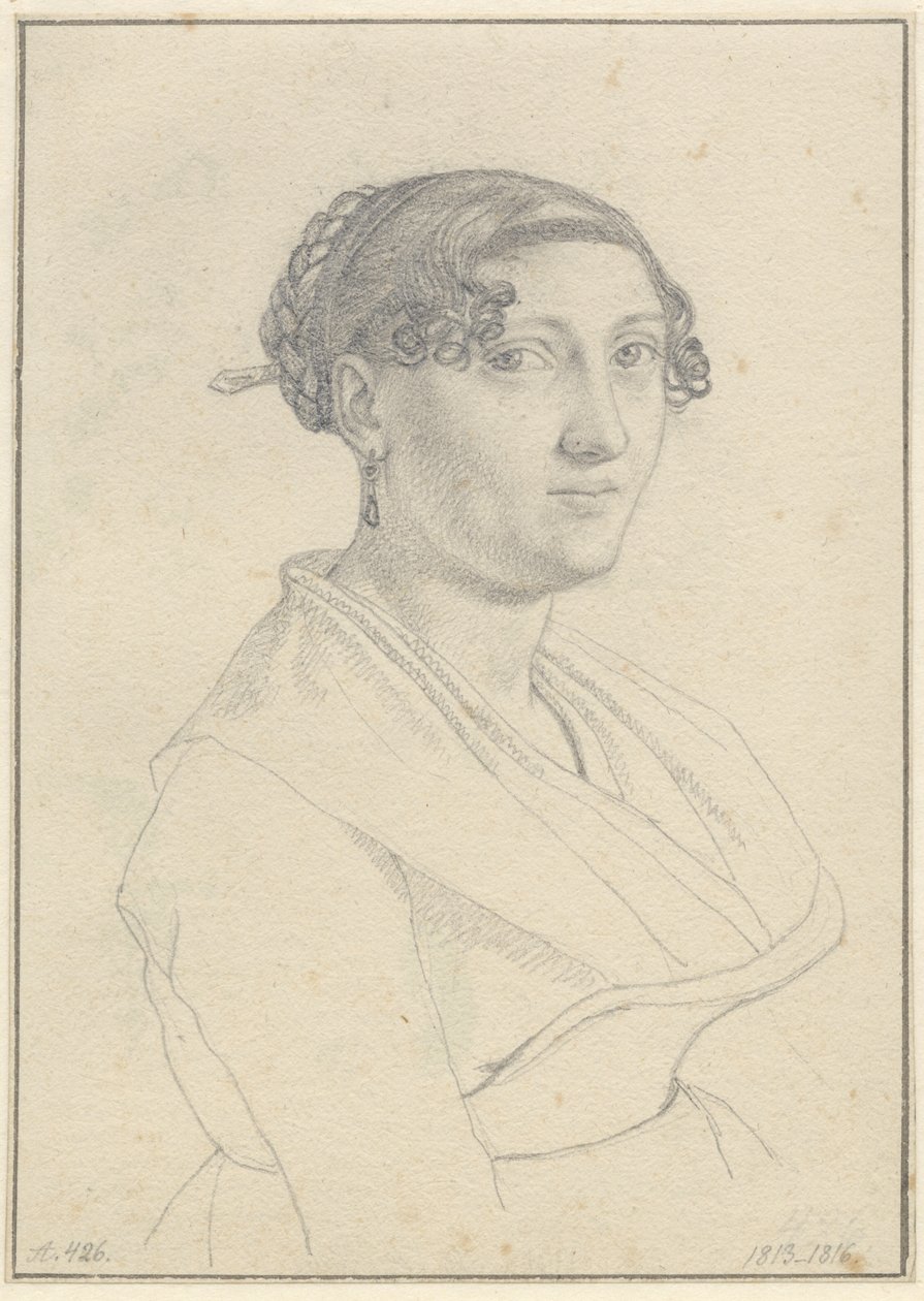 Porträtt av en romersk kvinna, ett ansikte vänt åt höger. av Christoffer Wilhelm Eckersberg