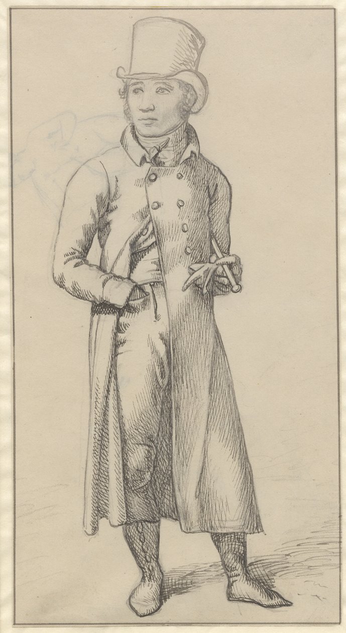 Porträtt av en stående man med en käpp under vänster arm av Christoffer Wilhelm Eckersberg