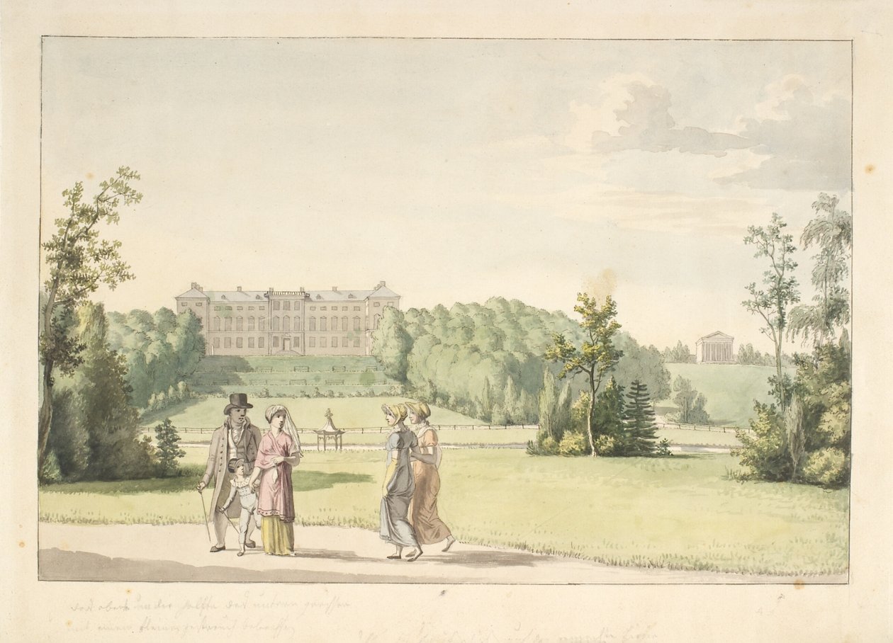Prospekt från Frederiksberg trädgård vid slottet och Apistemplet av Christoffer Wilhelm Eckersberg