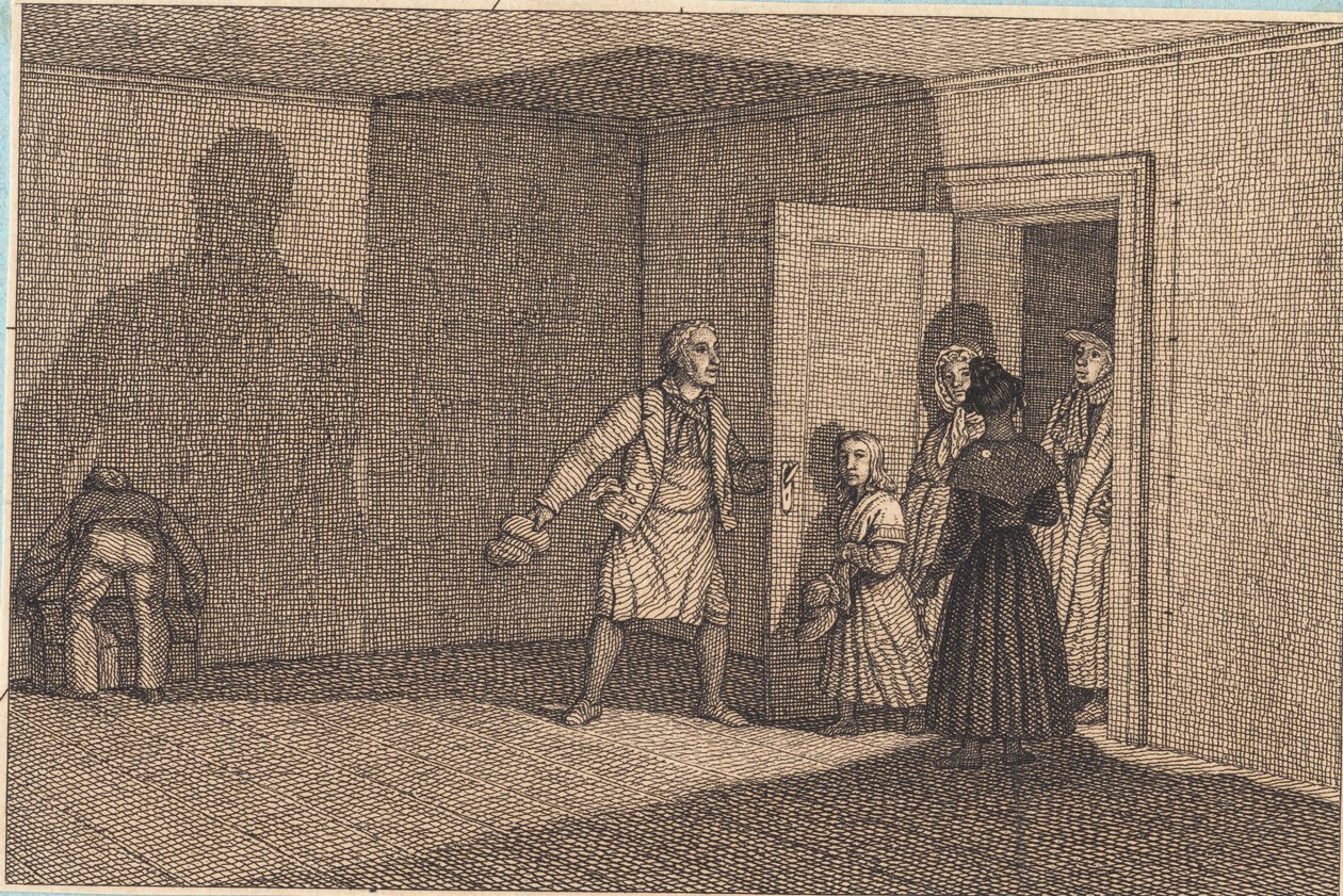 Resenärer visas sitt rum. Illustration för "Linjärt perspektiv", skylt VIII av Christoffer Wilhelm Eckersberg