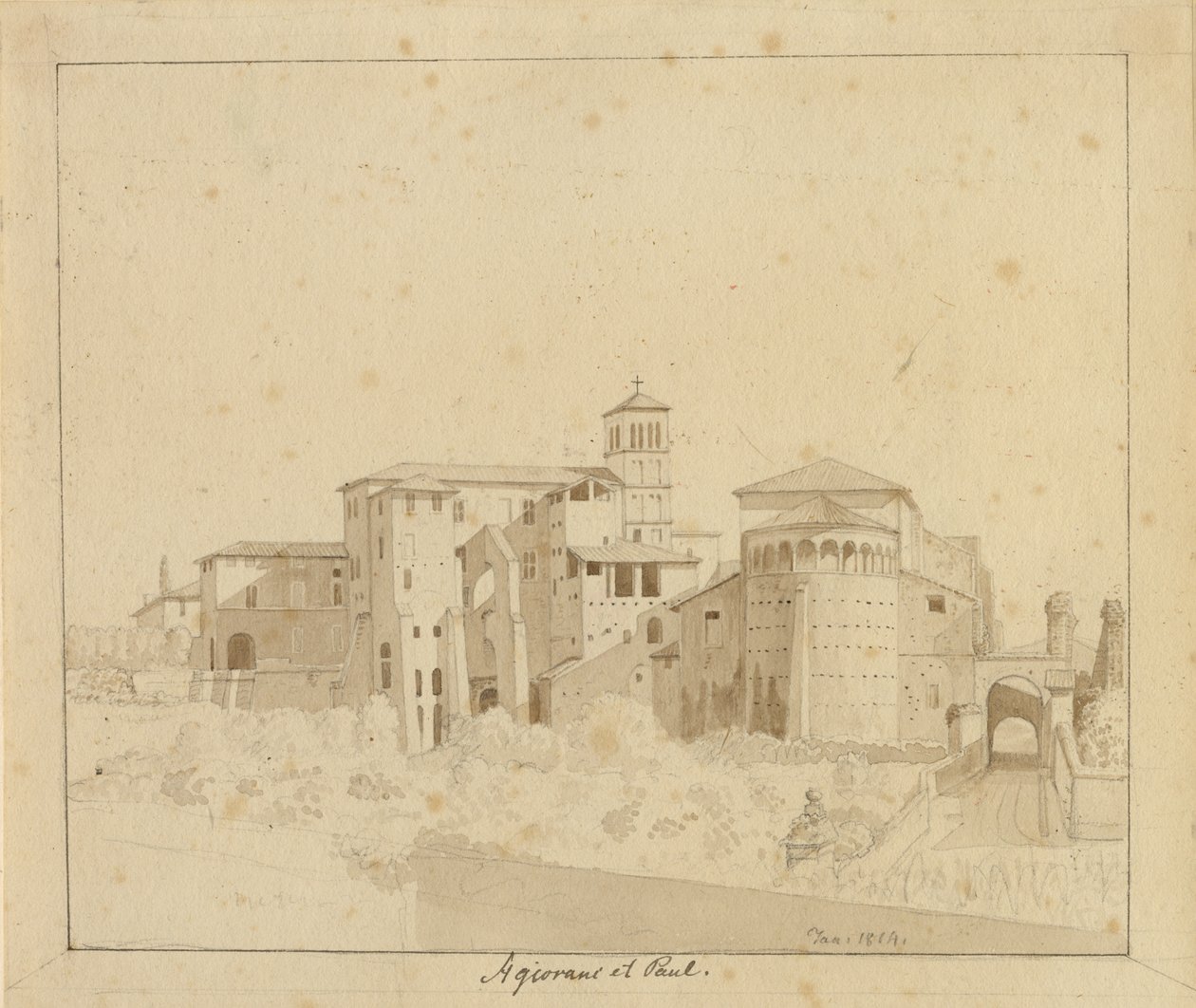 SS. Giovanni e Paolo ligger mellan Piazza S. Gregorio, Rom av Christoffer Wilhelm Eckersberg