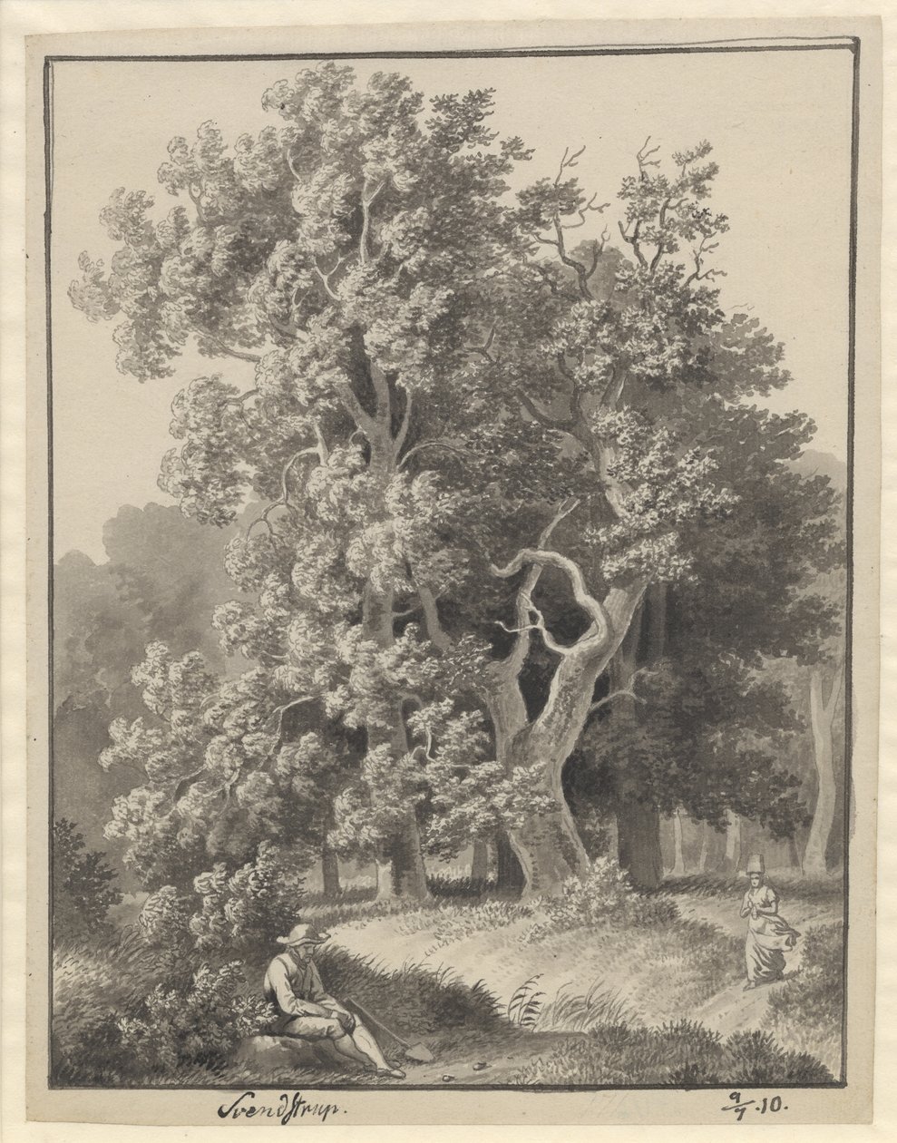 Skogmark vid Svendstrup med ett par figurer, framför en sittande man med spade av Christoffer Wilhelm Eckersberg