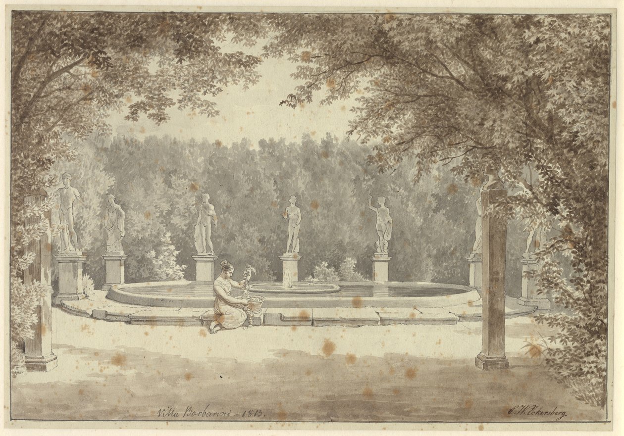 Fontänen i trädgården på Palazzo Barberini, Rom av Christoffer Wilhelm Eckersberg