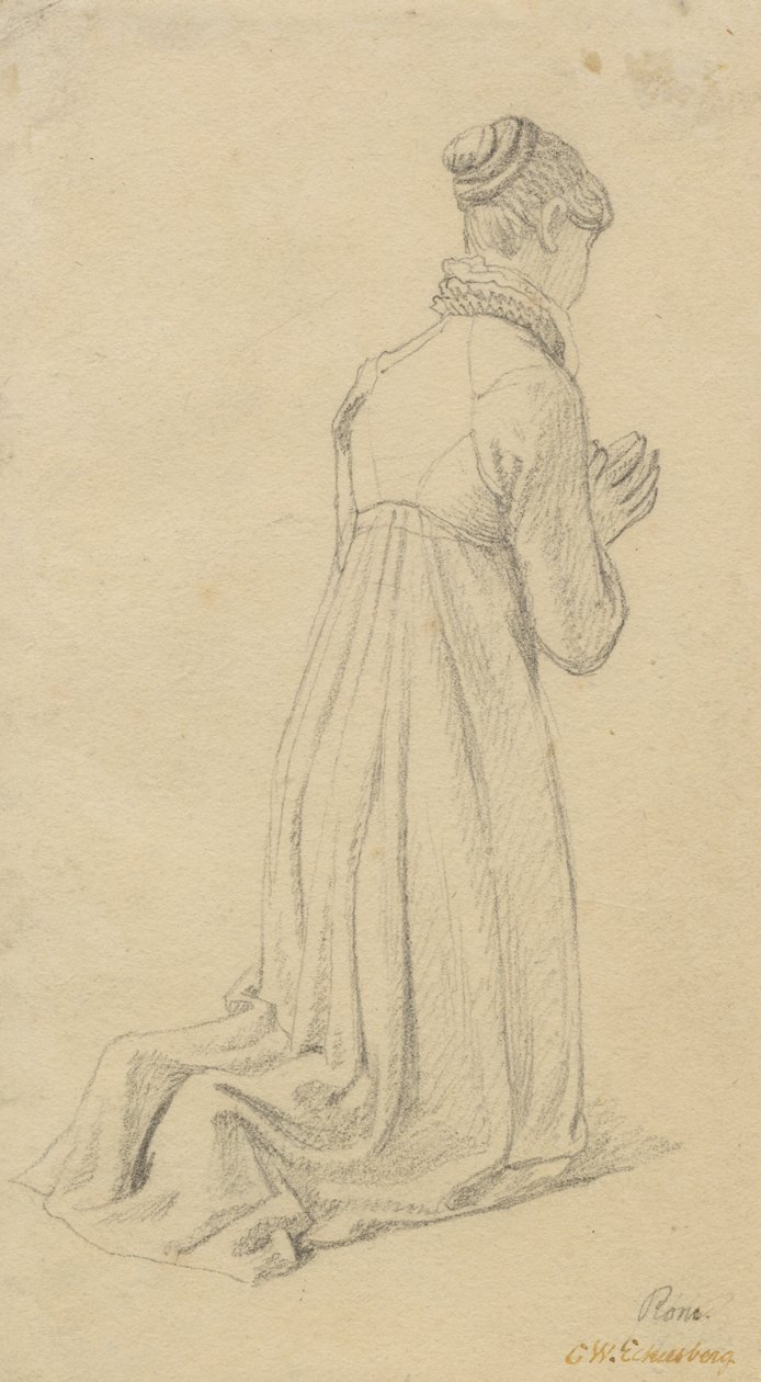 Studie av en knästående kvinna. av Christoffer Wilhelm Eckersberg